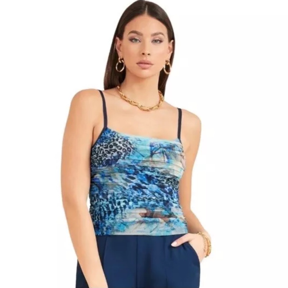 New Marciano Guess Underwater Blue Sleeveless Sheer Mesh Top XS